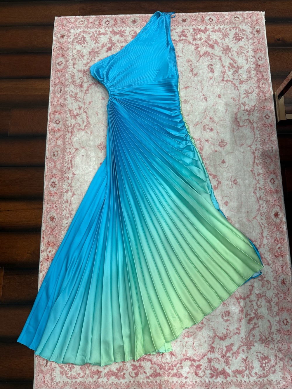 One-Shoulder Ombre Pleated Maxi Dress MIDI Size Small BNWT